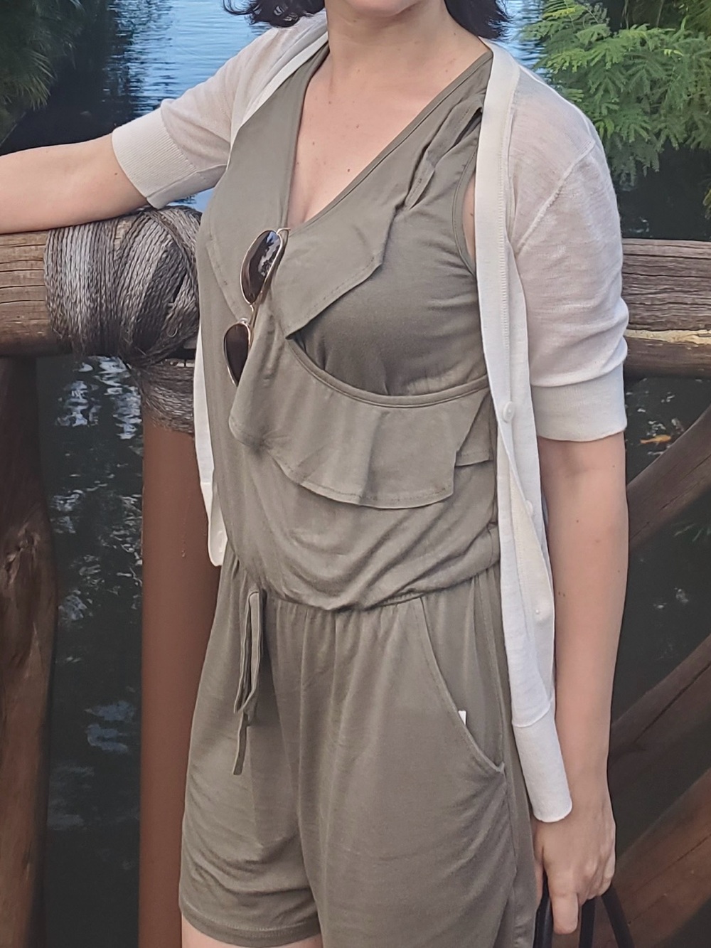 Fashion Brand Company Olive Green Ruffle Romper